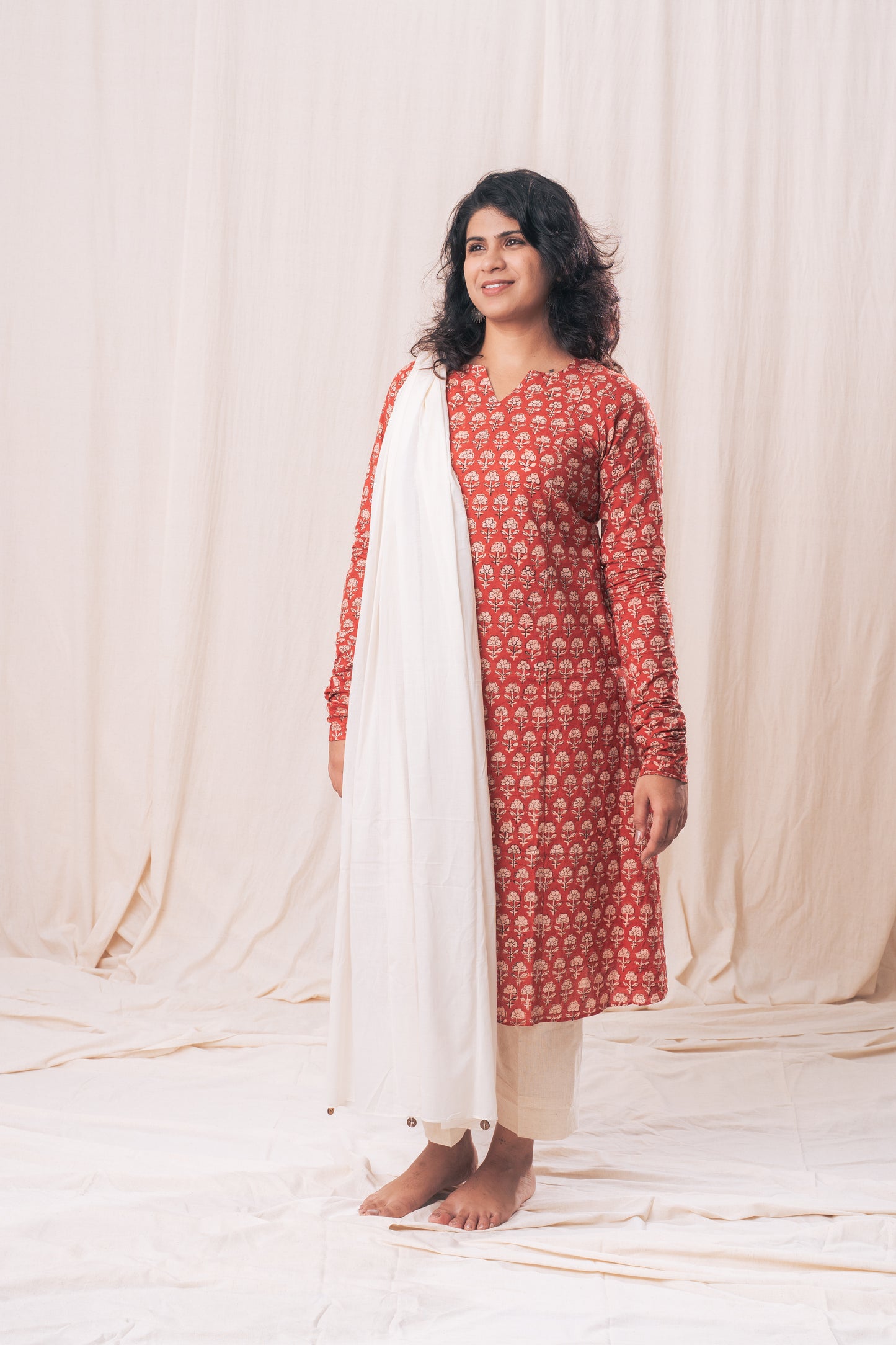 Red churi sleeve Kurta