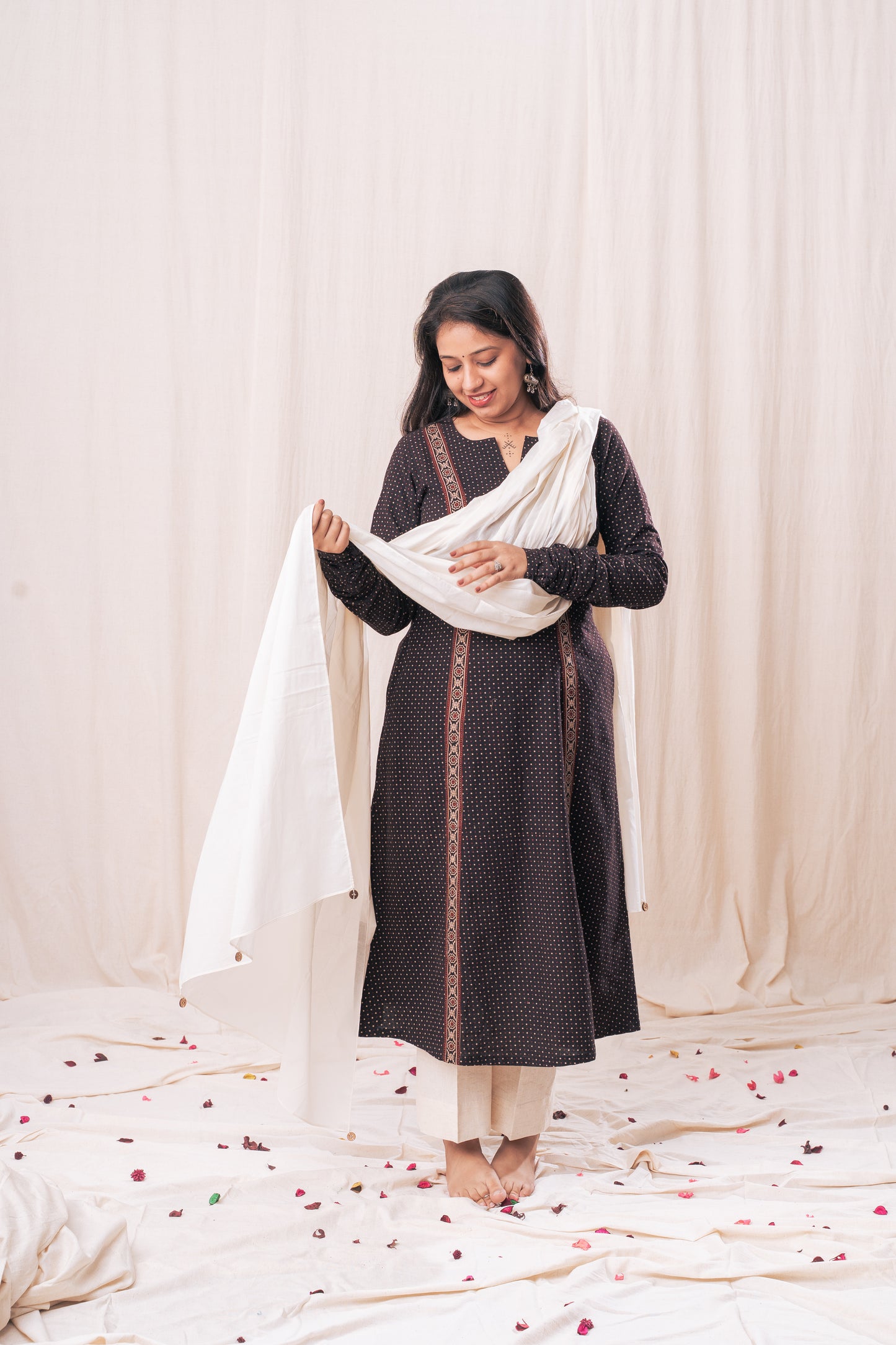 Ajrakh Polka Churi Sleeve Set