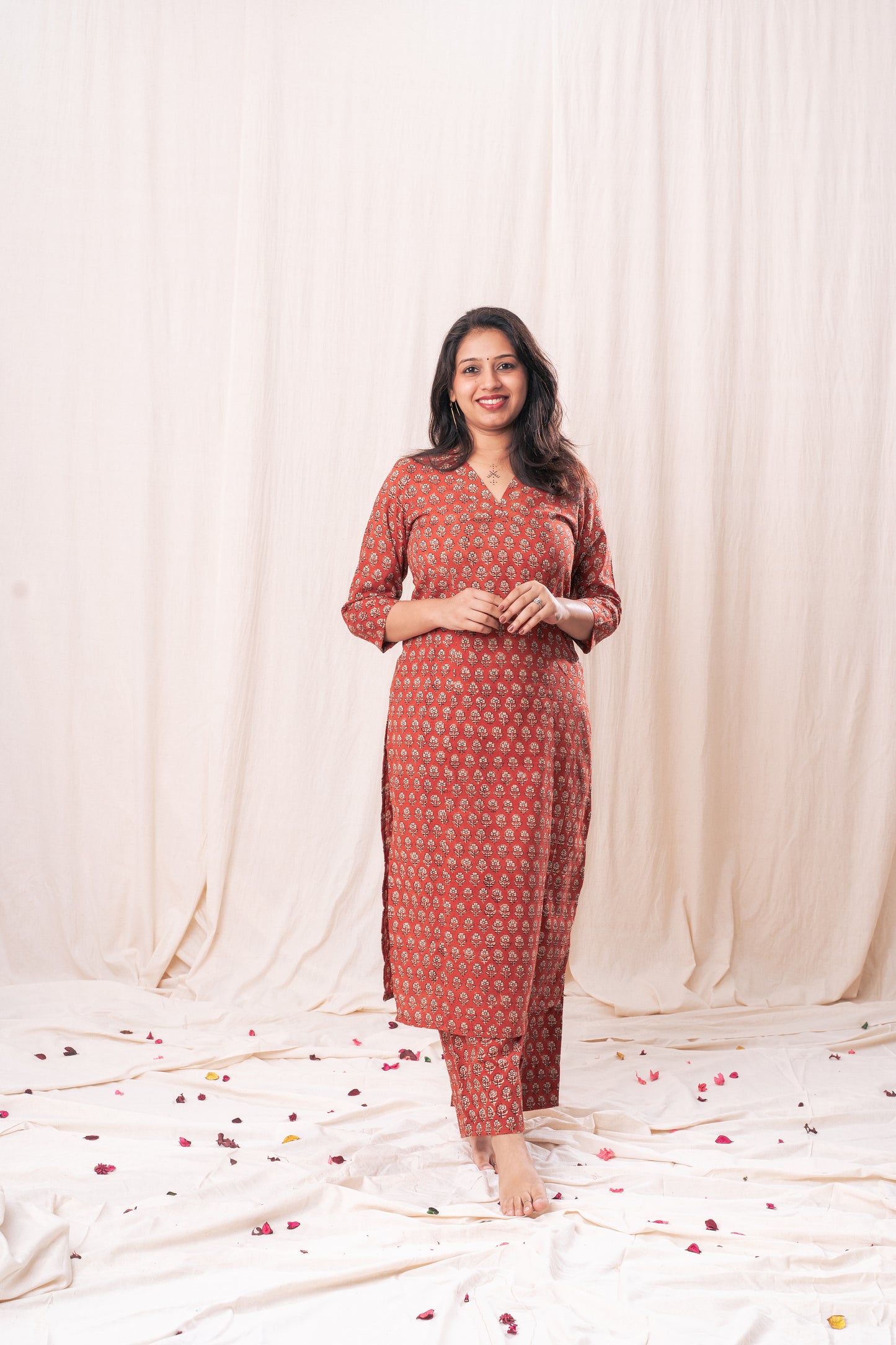 Red Straight Kurta Set