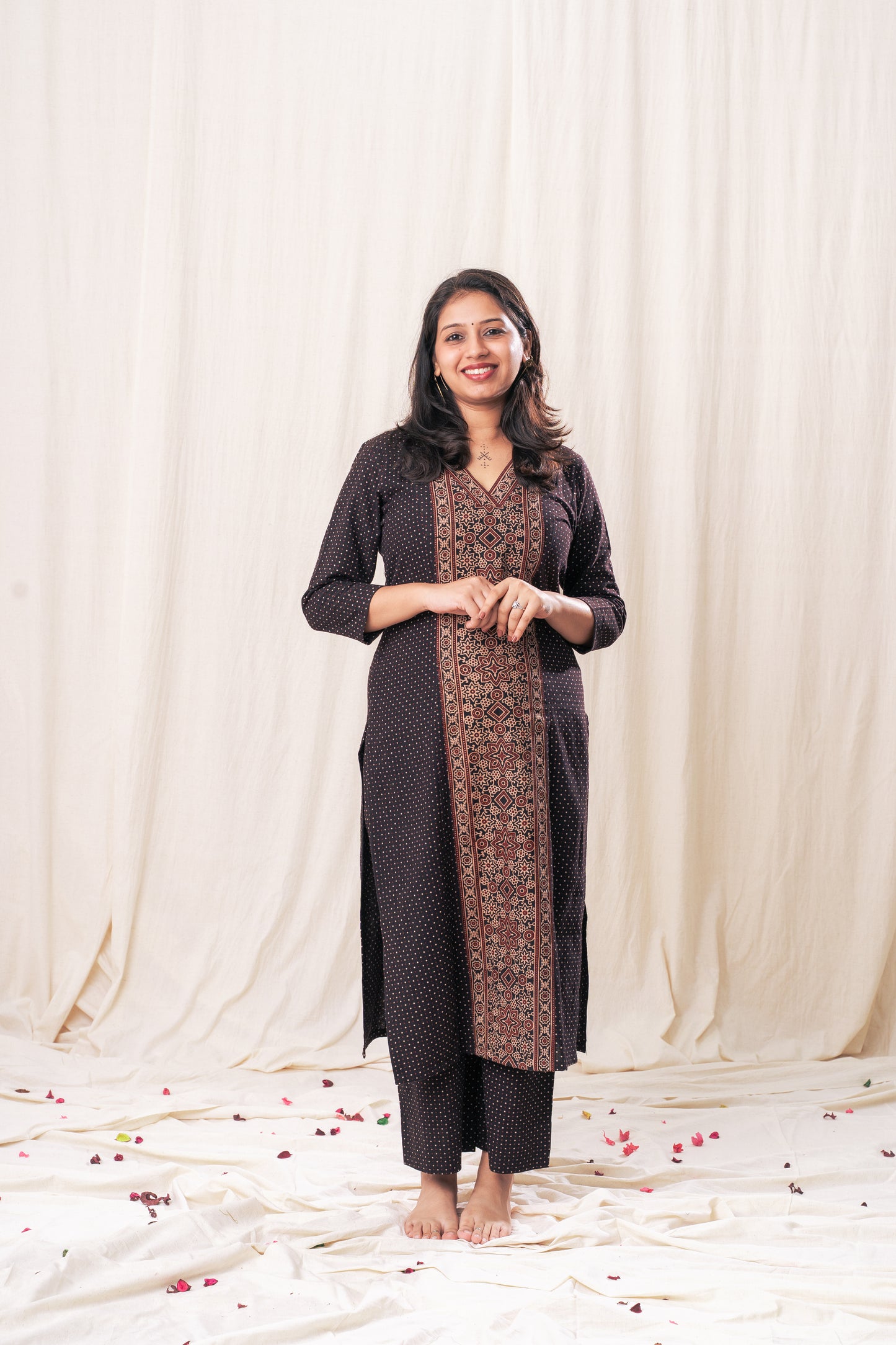 Ajrakh Polka Straight Kurta Set