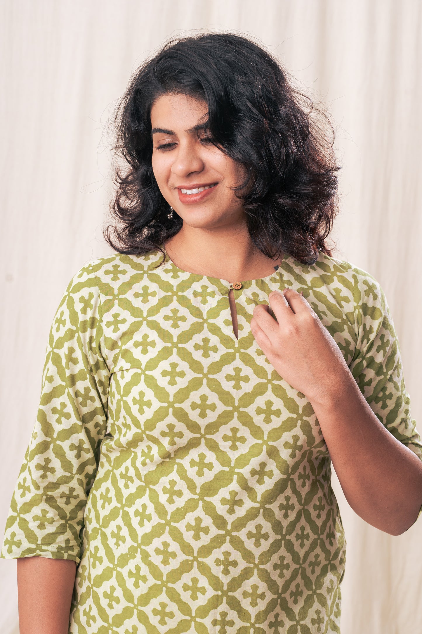 Green Dabu Keyhole Tunic