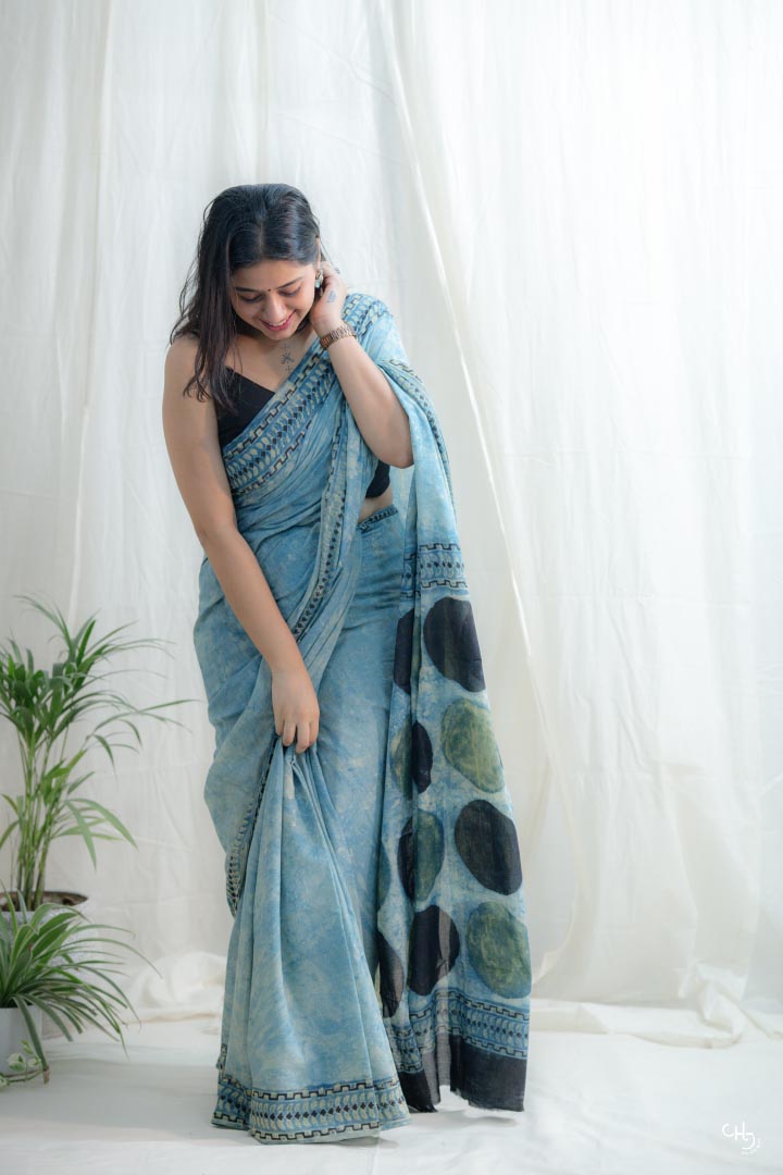 earthy blue and green saree
