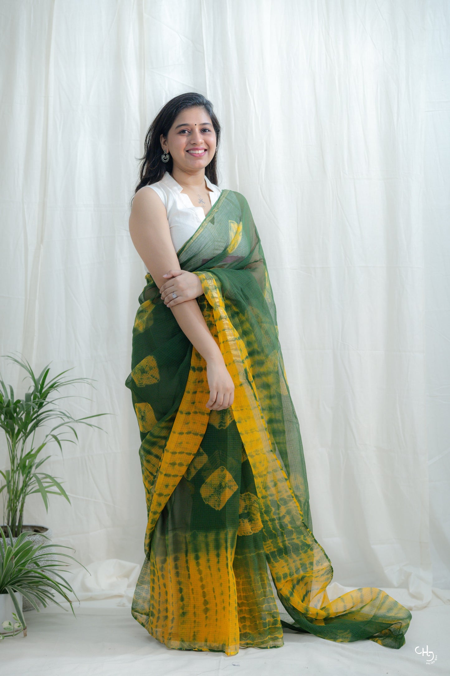 Yellow Green kota doria saree