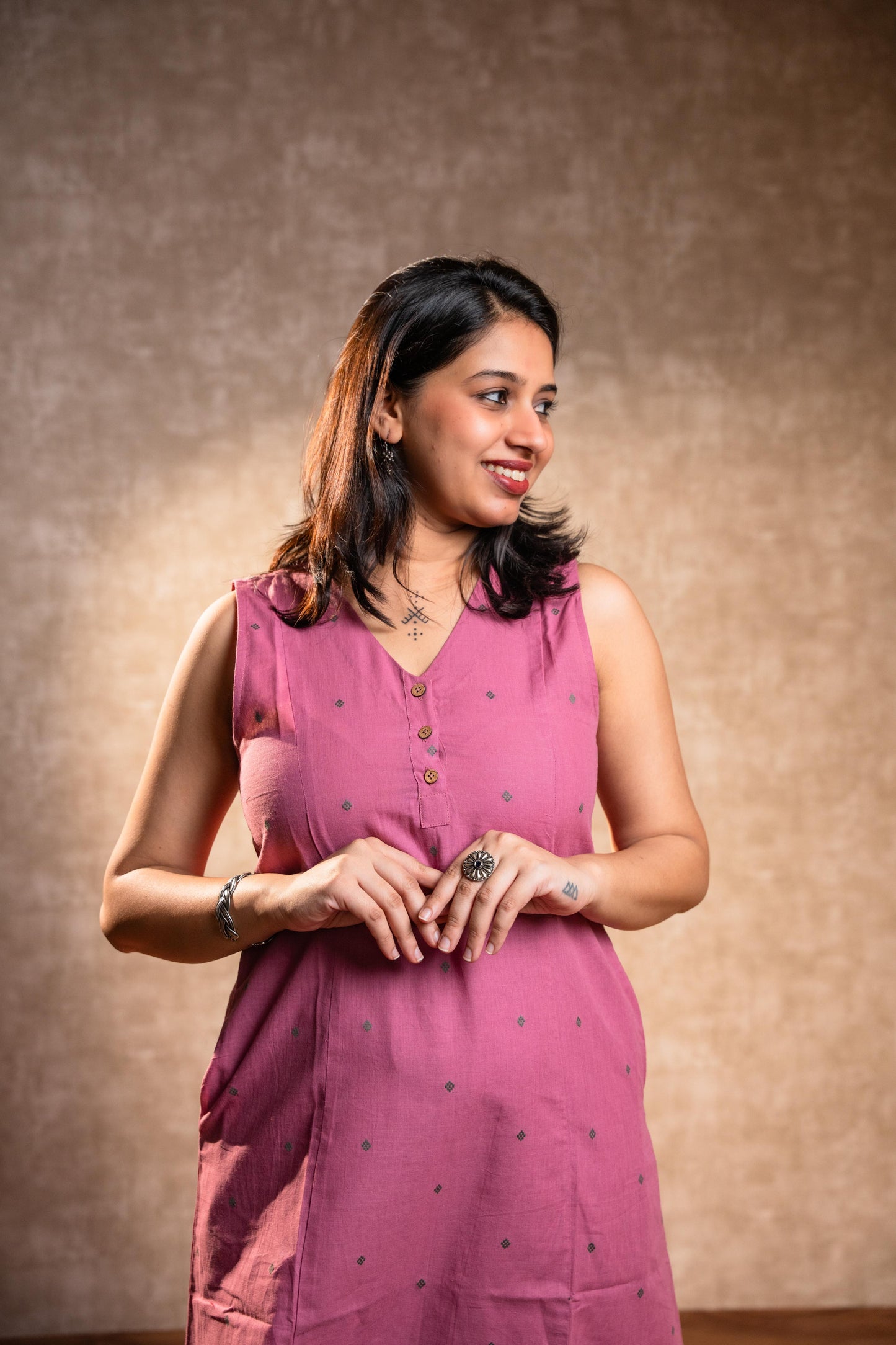 Pink Sleeveless Kurta Set