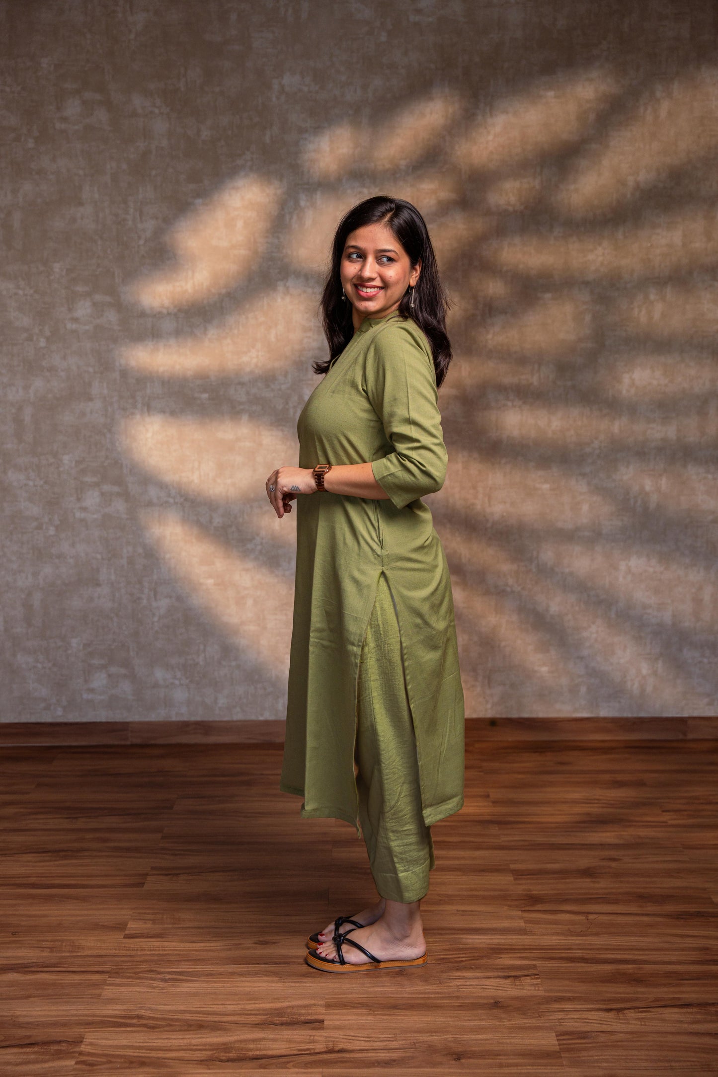 Light Green Stand Collar Straight Kurta Set