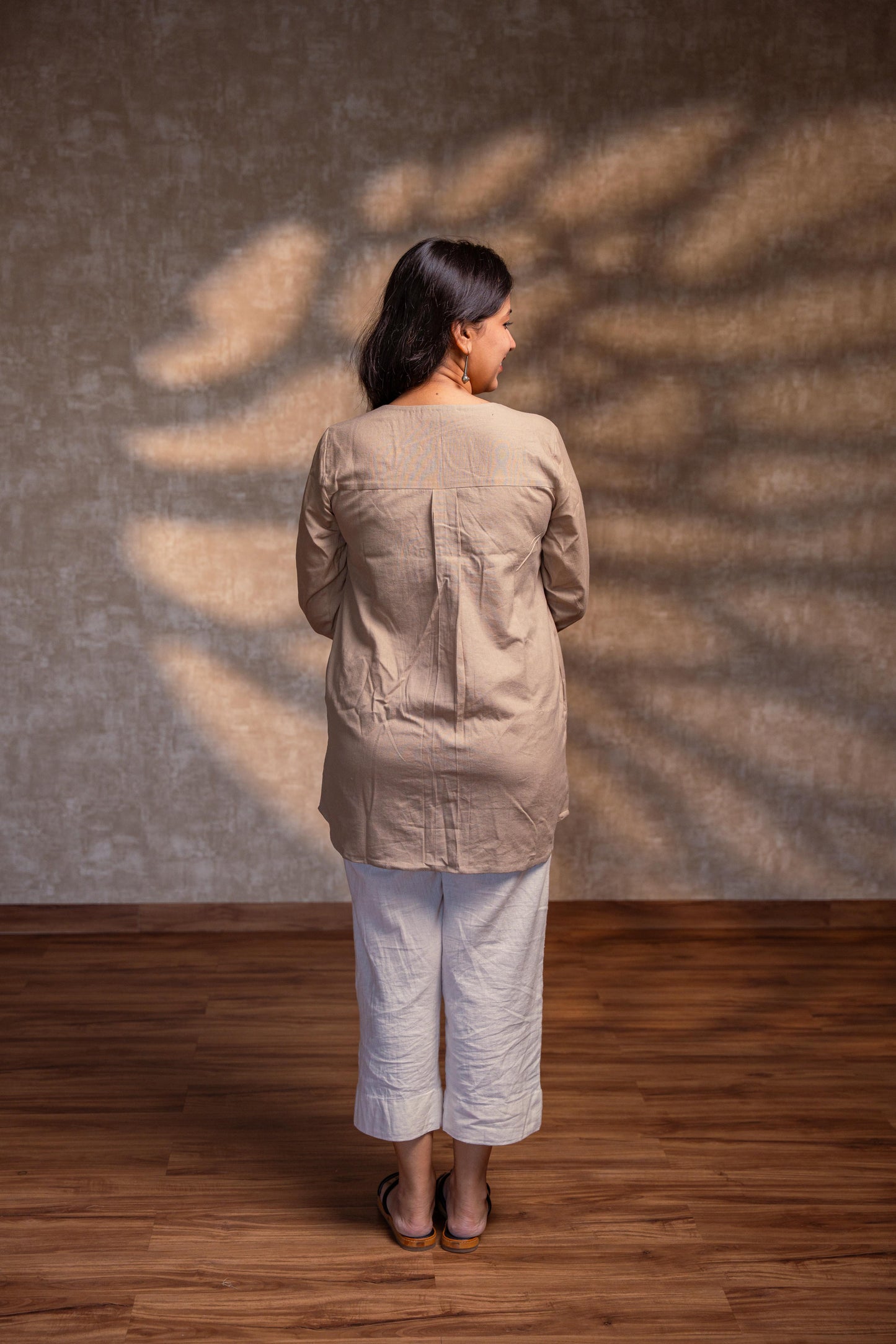 Beige Front Slit Short Kurta