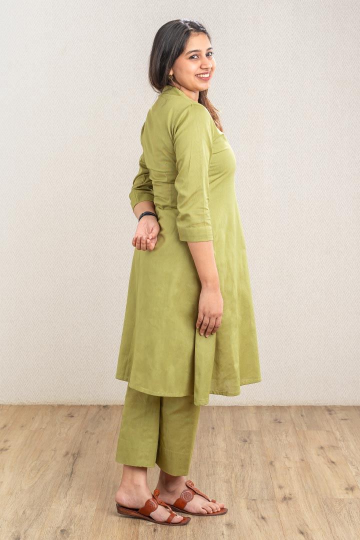 Green Pleat kurta