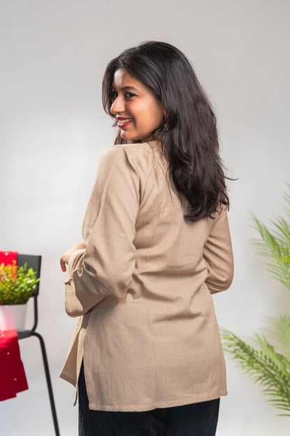 Beige Short Kurti with full sleeves