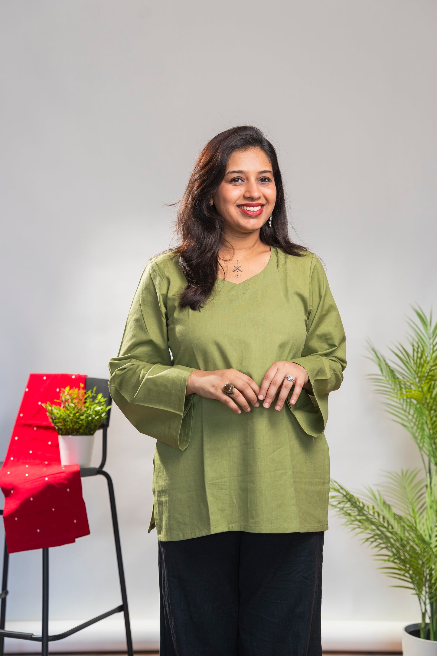 Light Green Short Kurti with full sleeves