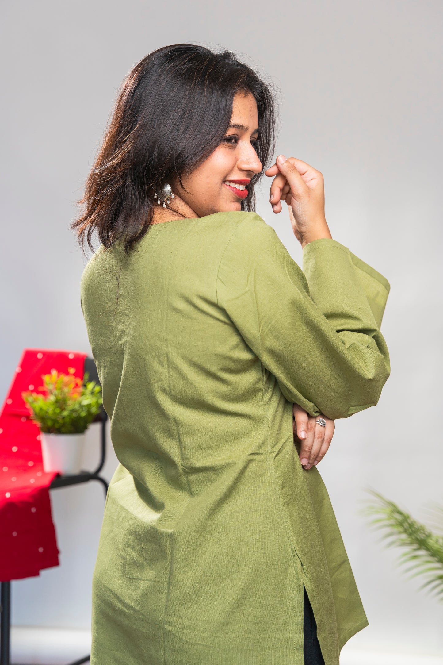 Light Green Short Kurti with full sleeves