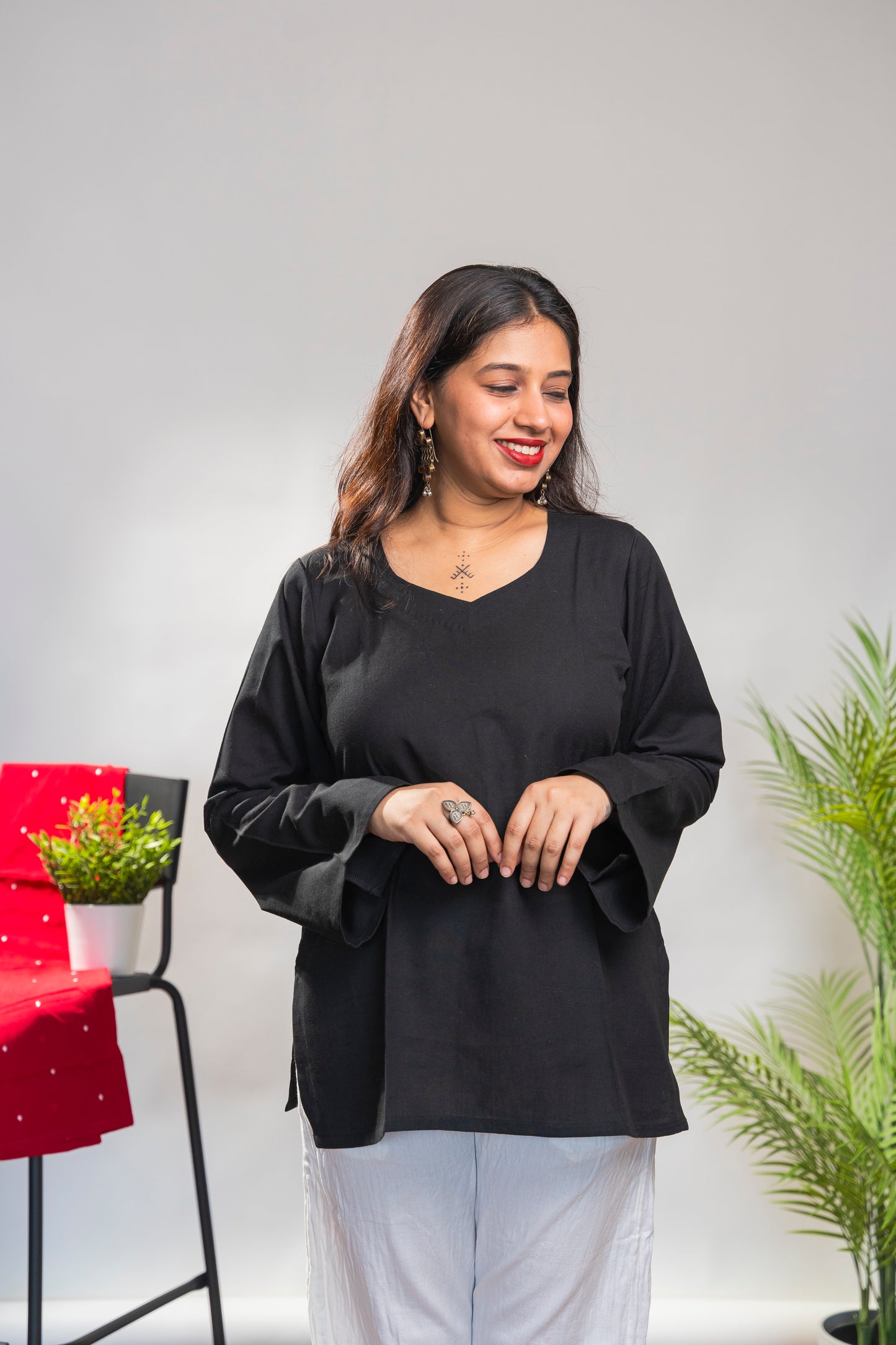 Black Short Kurti with full sleeves