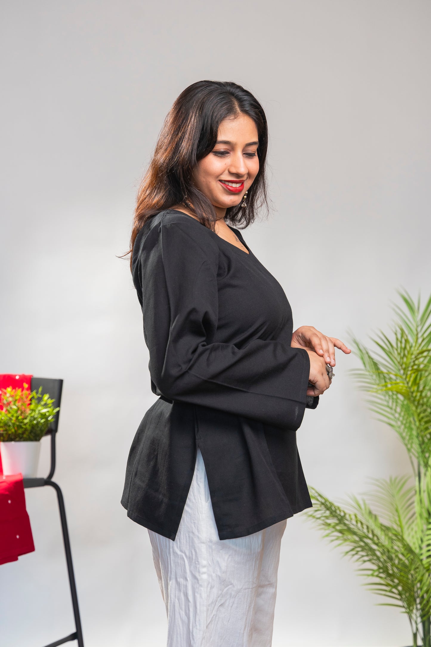 Black Short Kurti with full sleeves