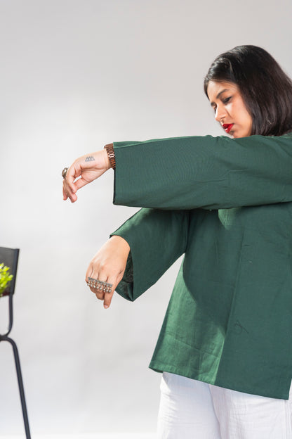 Bottle Green Short Kurti with full sleeves