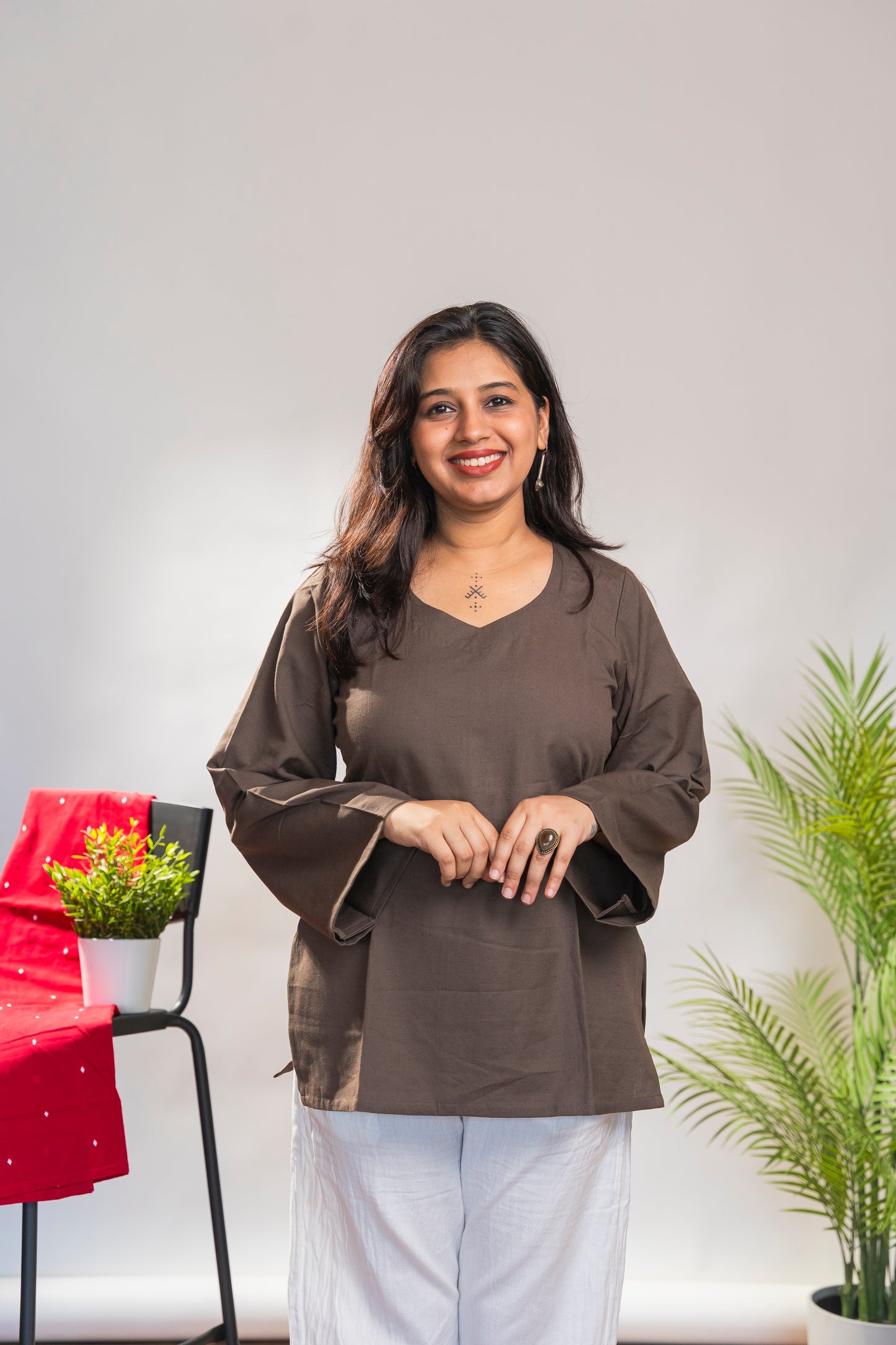 Brown Short Kurti with full sleeves