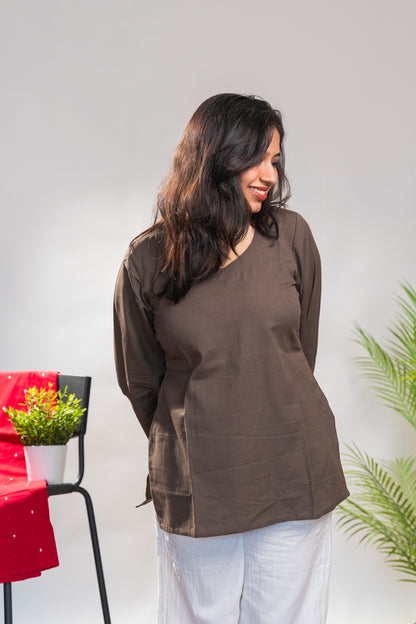 Brown Short Kurti with full sleeves