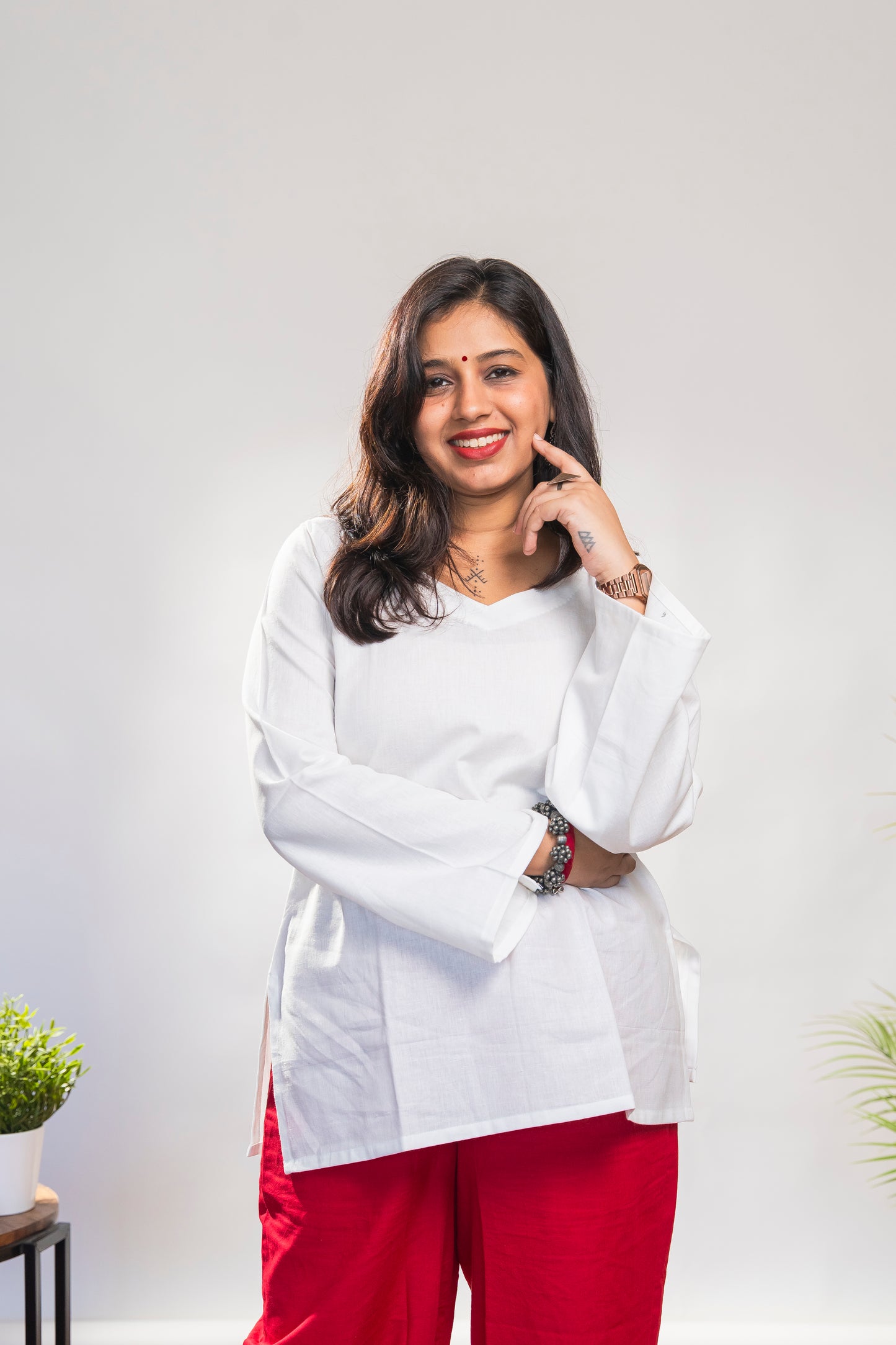White Short Kurti with full sleeves