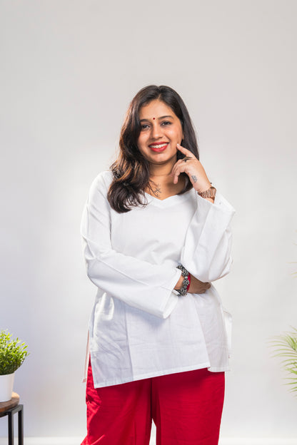 White Short Kurti with full sleeves