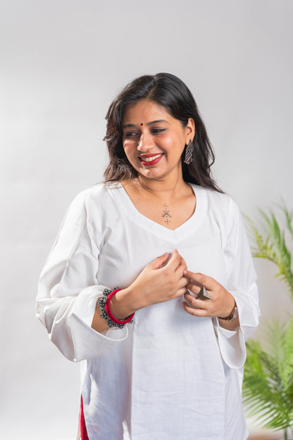 White Short Kurti with full sleeves