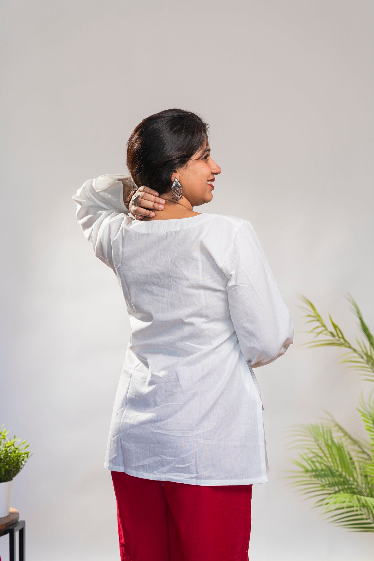 White Short Kurti with full sleeves