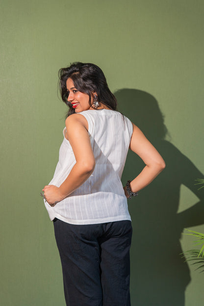 White V neck short Kurta
