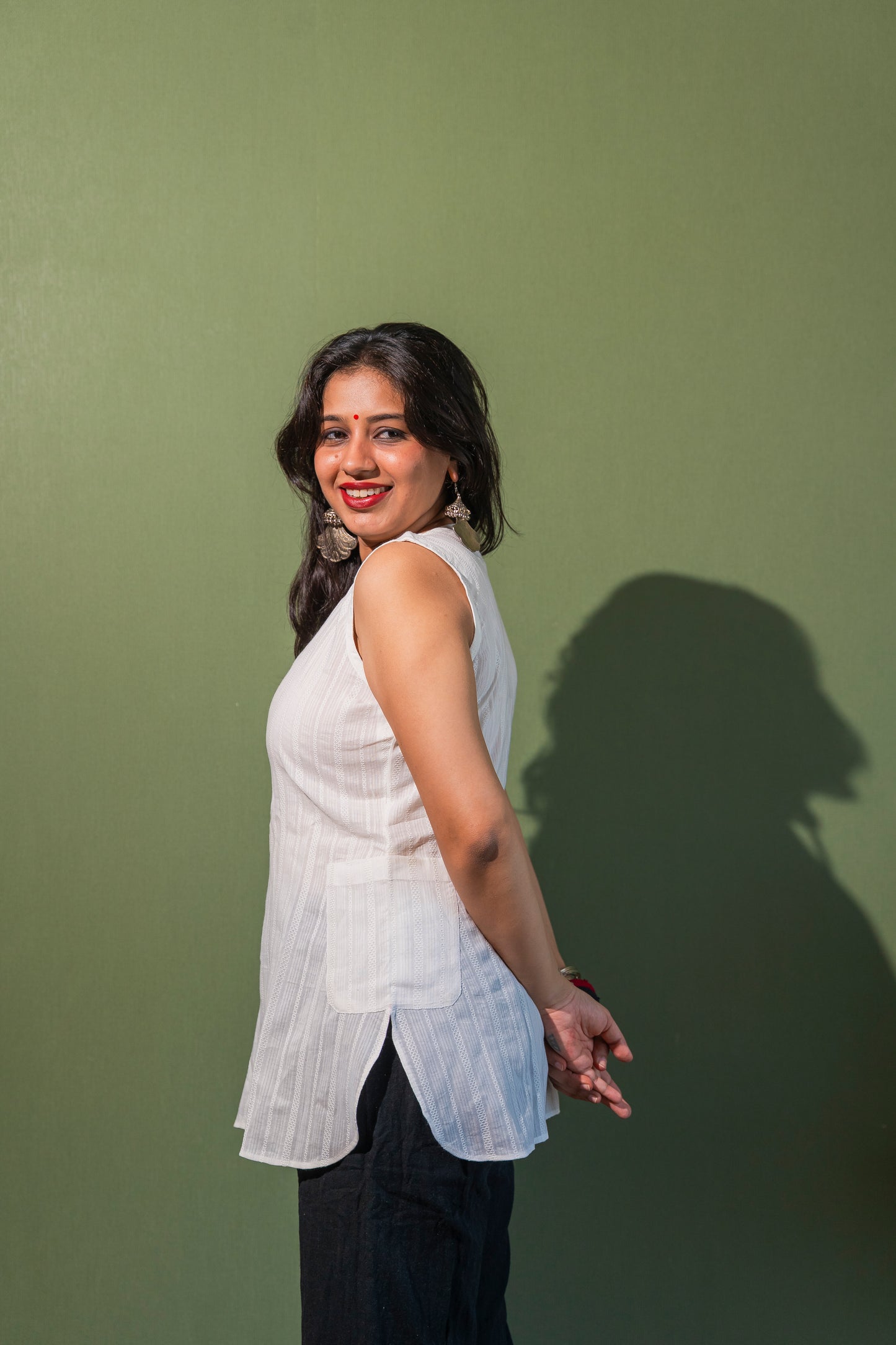 White Round neck Kurta
