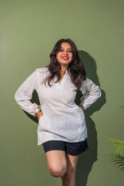 White Full Sleeves Kurta