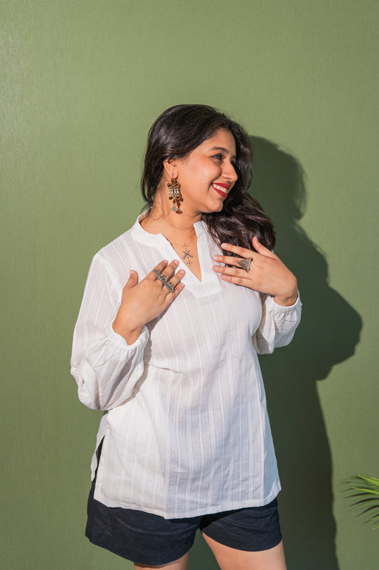 White Full Sleeves Kurta