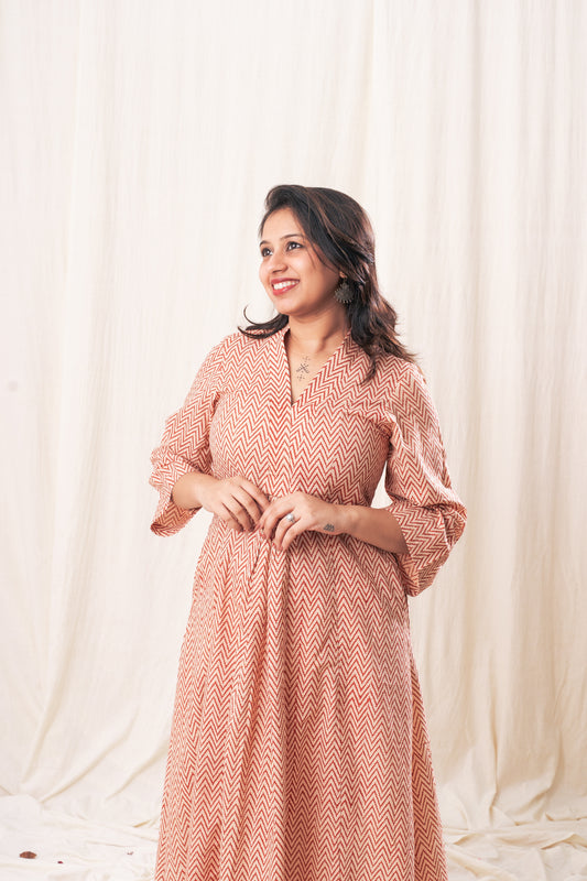 V neck Zig Zag Gathered Set