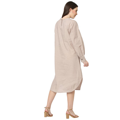 Beige Double Yoke Dress