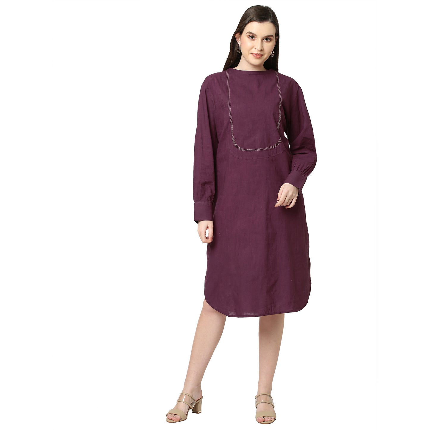 Wine Double Yoke Dress