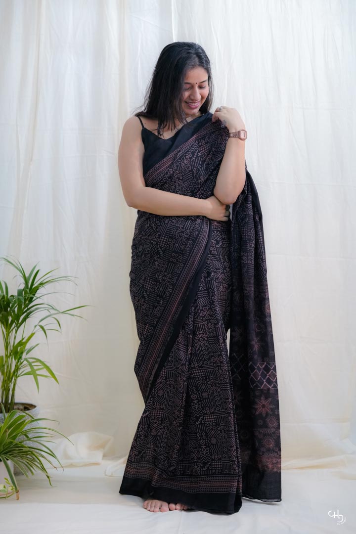 Ajrakh Block print saree