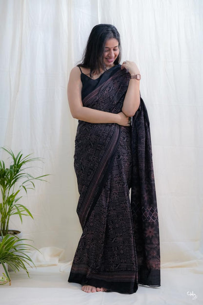 Ajrakh Block print saree