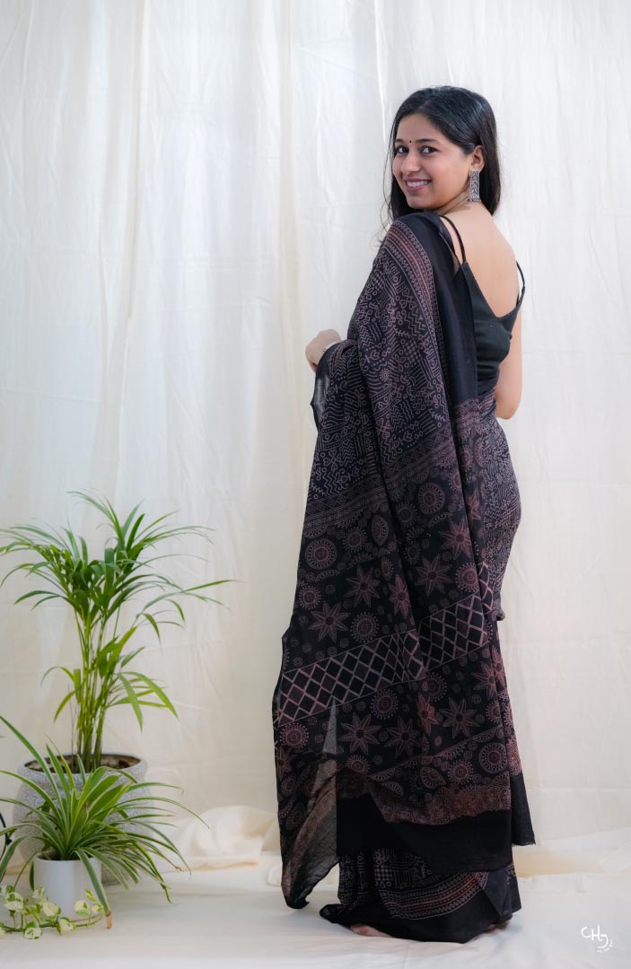 Ajrakh Block print saree