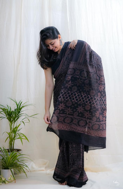 Ajrakh Block print saree