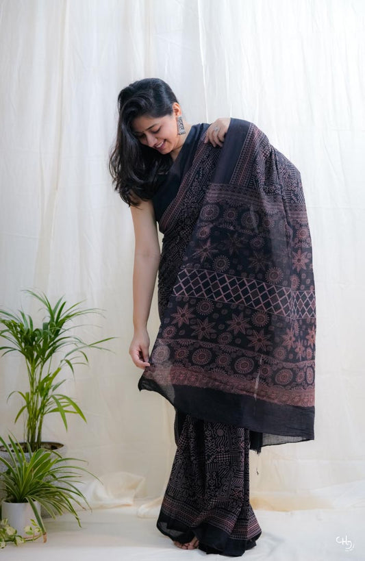 Ajrakh Block print saree