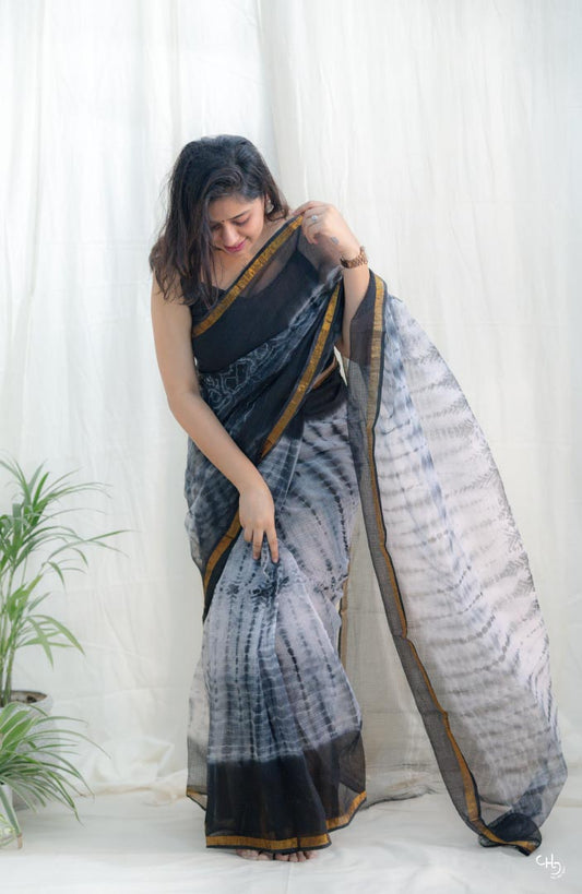 Charcoal and black kota doria saree