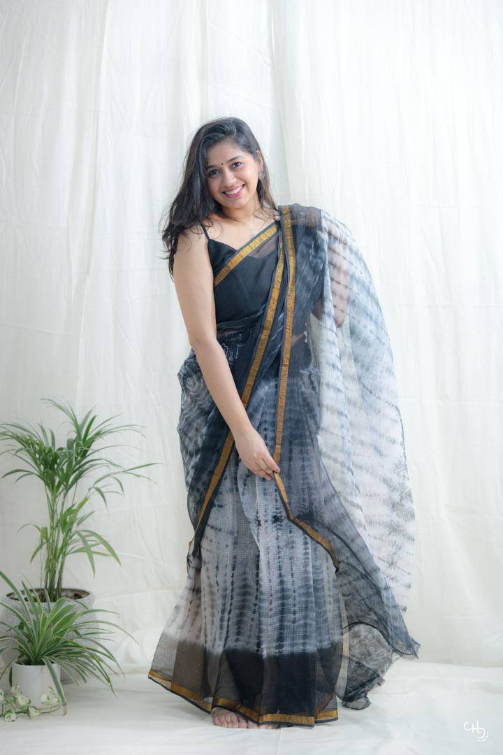 Charcoal and black kota doria saree