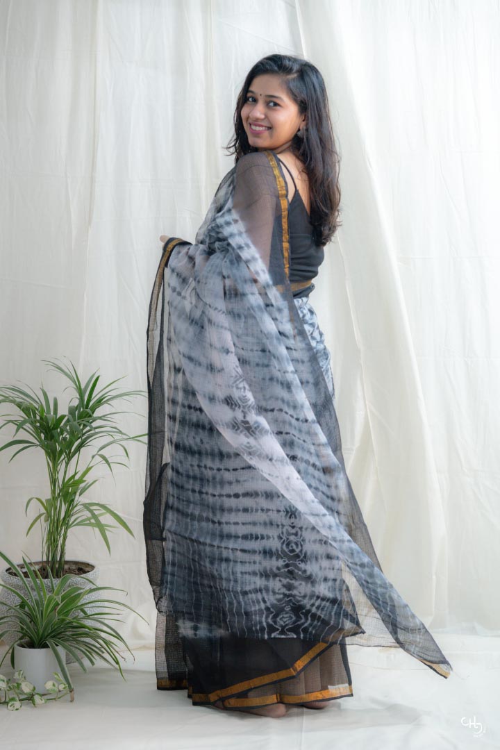 Charcoal and black kota doria saree