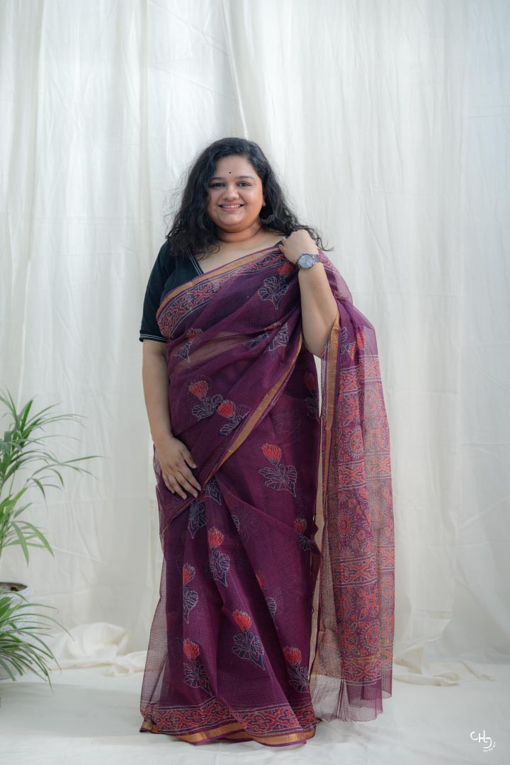 Rich purple kota doria saree