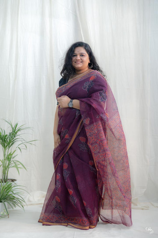 Rich purple kota doria saree
