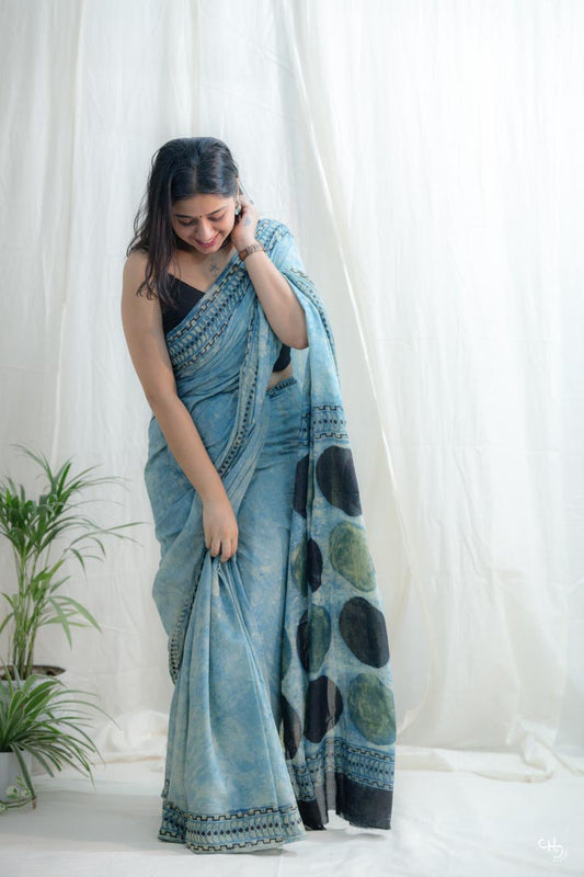 earthy blue and green saree