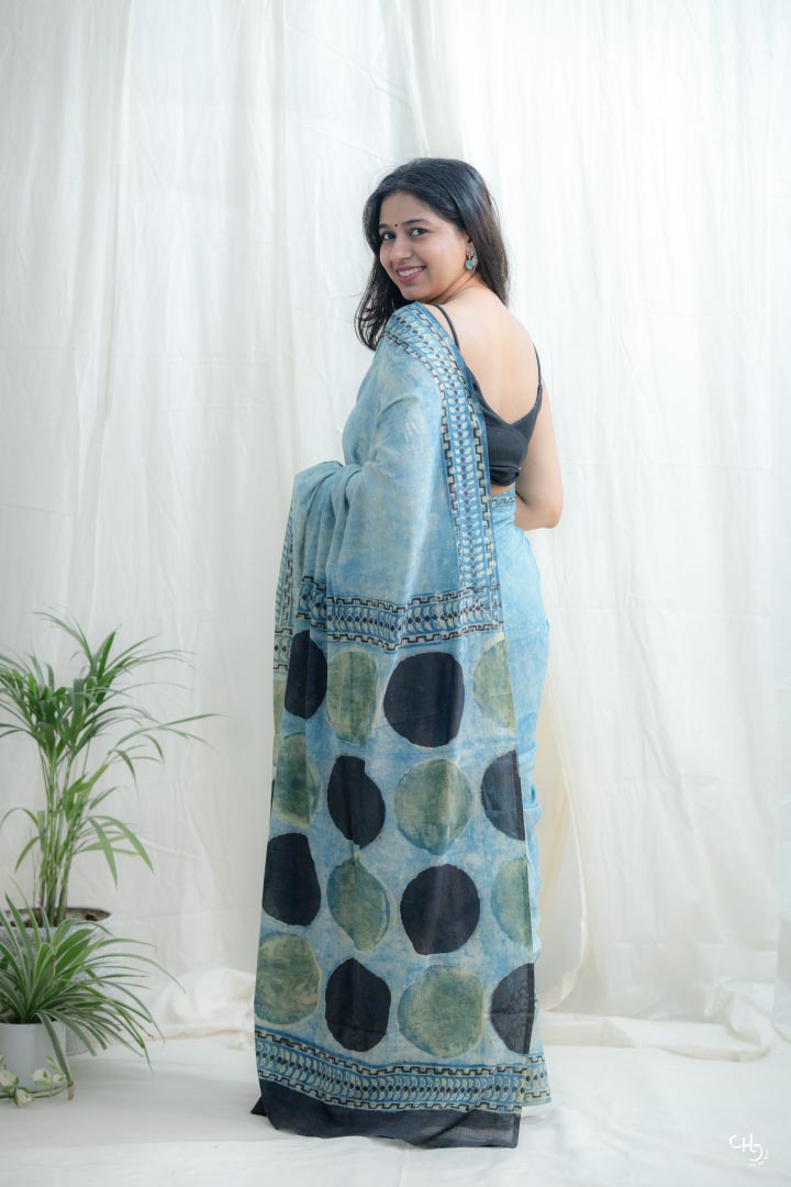 earthy blue and green saree