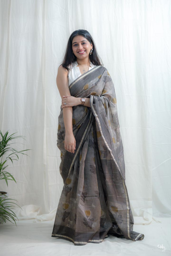 Brown floral saree