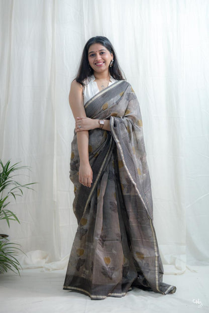 Brown floral saree