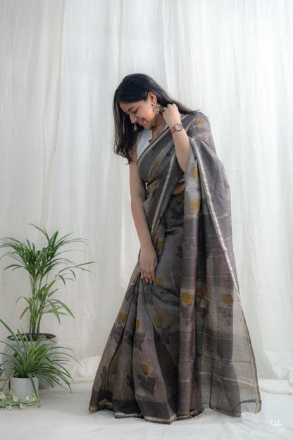 Brown floral saree