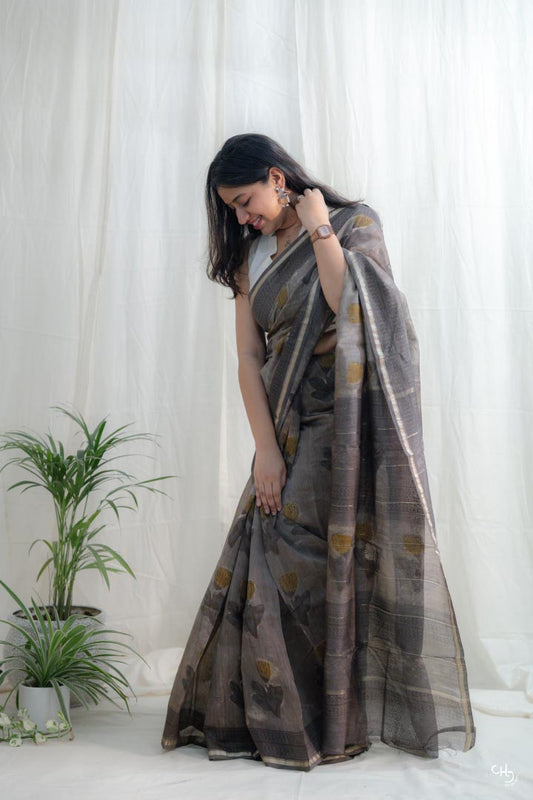 Brown floral saree