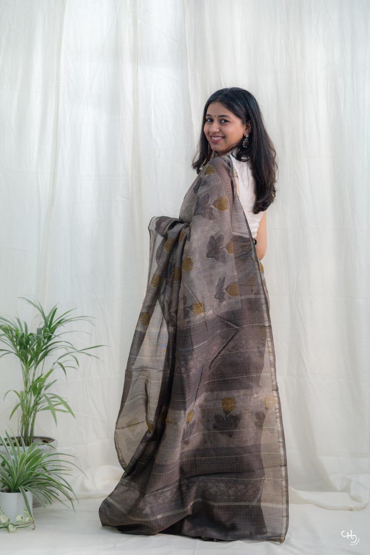 Brown floral saree