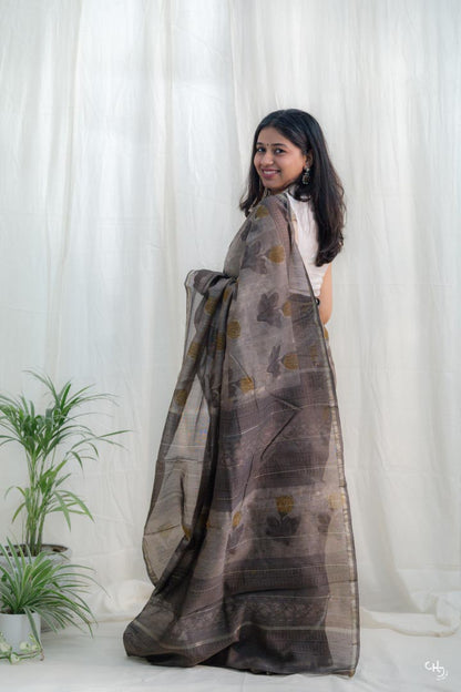 Brown floral saree