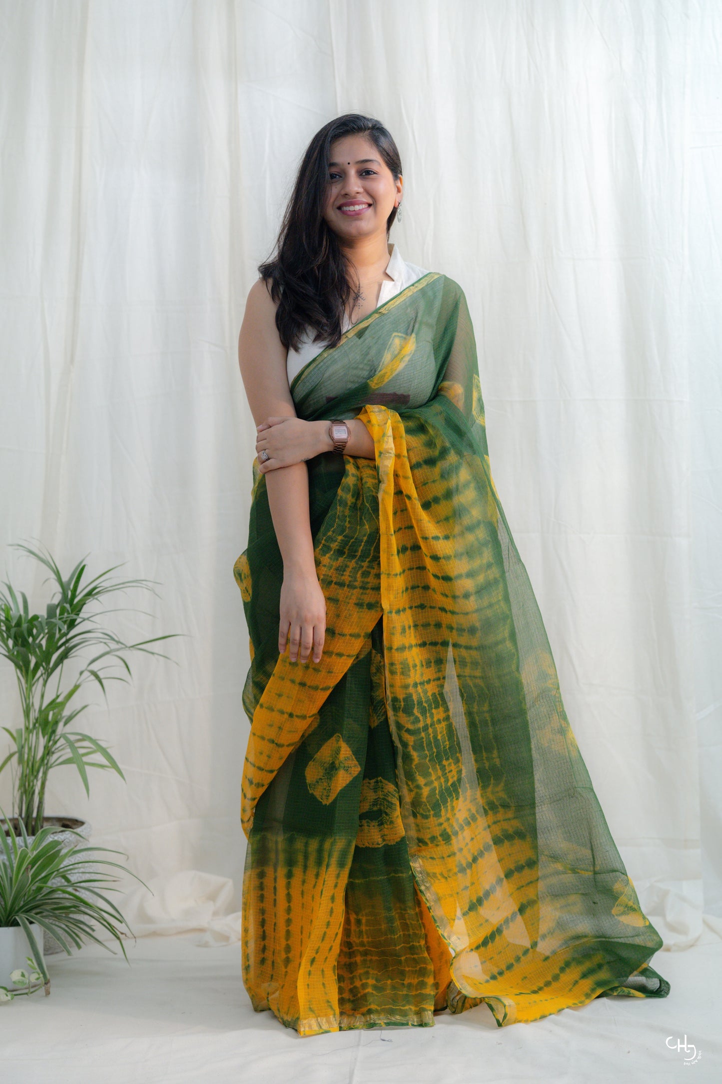 Yellow Green kota doria saree