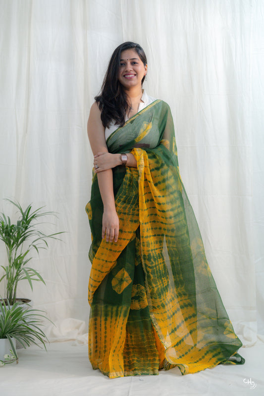 Yellow Green kota doria saree